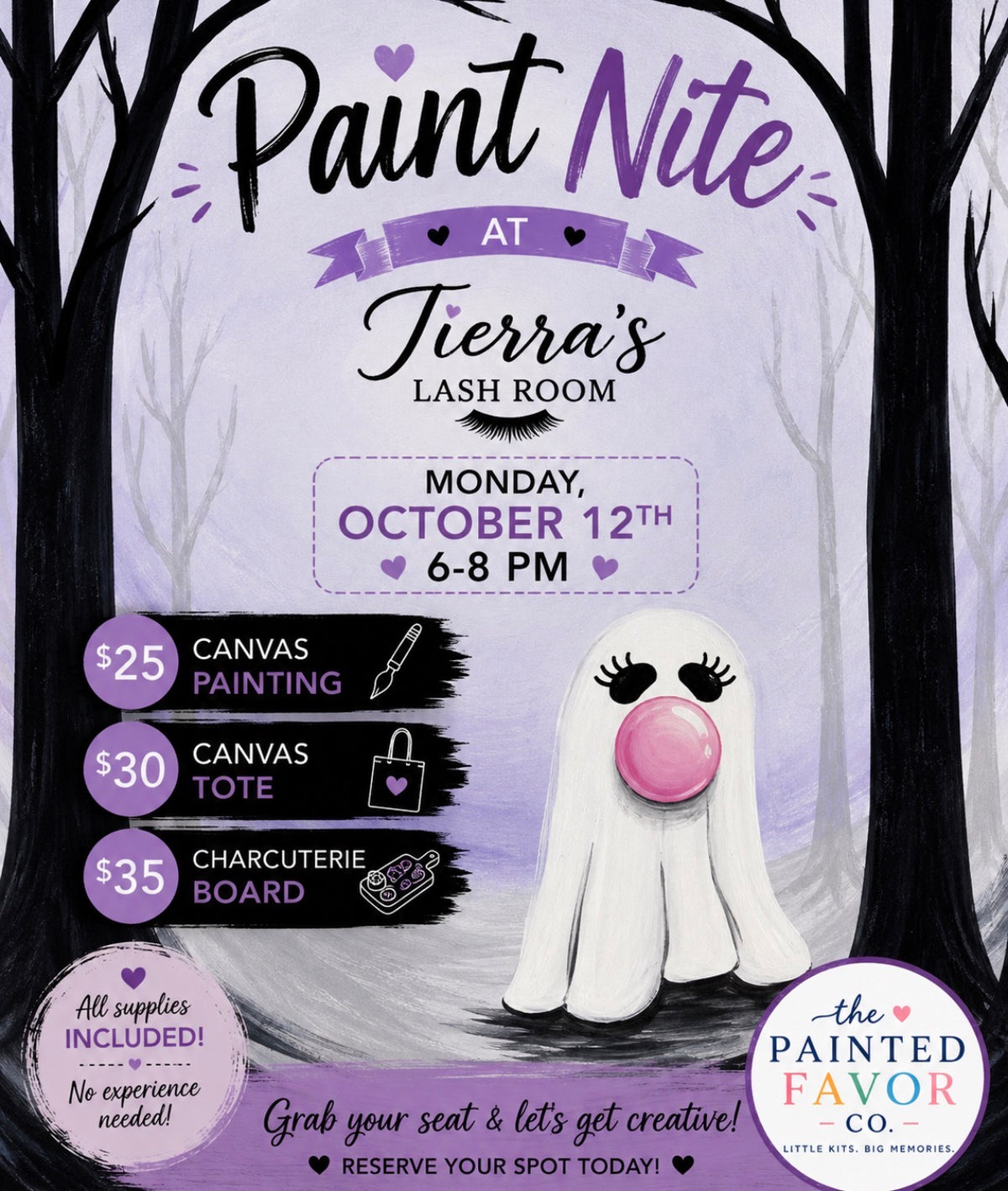 Tierra’s Lash Room Paint Nite 10/12 6-8 PM