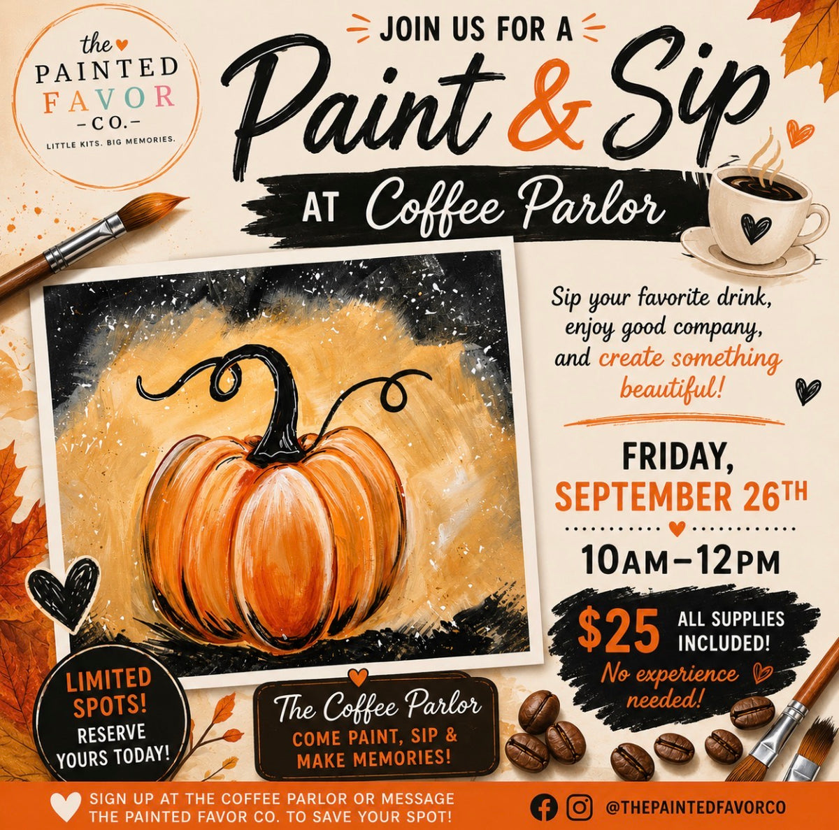 Pumpkin Paint & Sip at Coffee Parlor 9/26 10-12