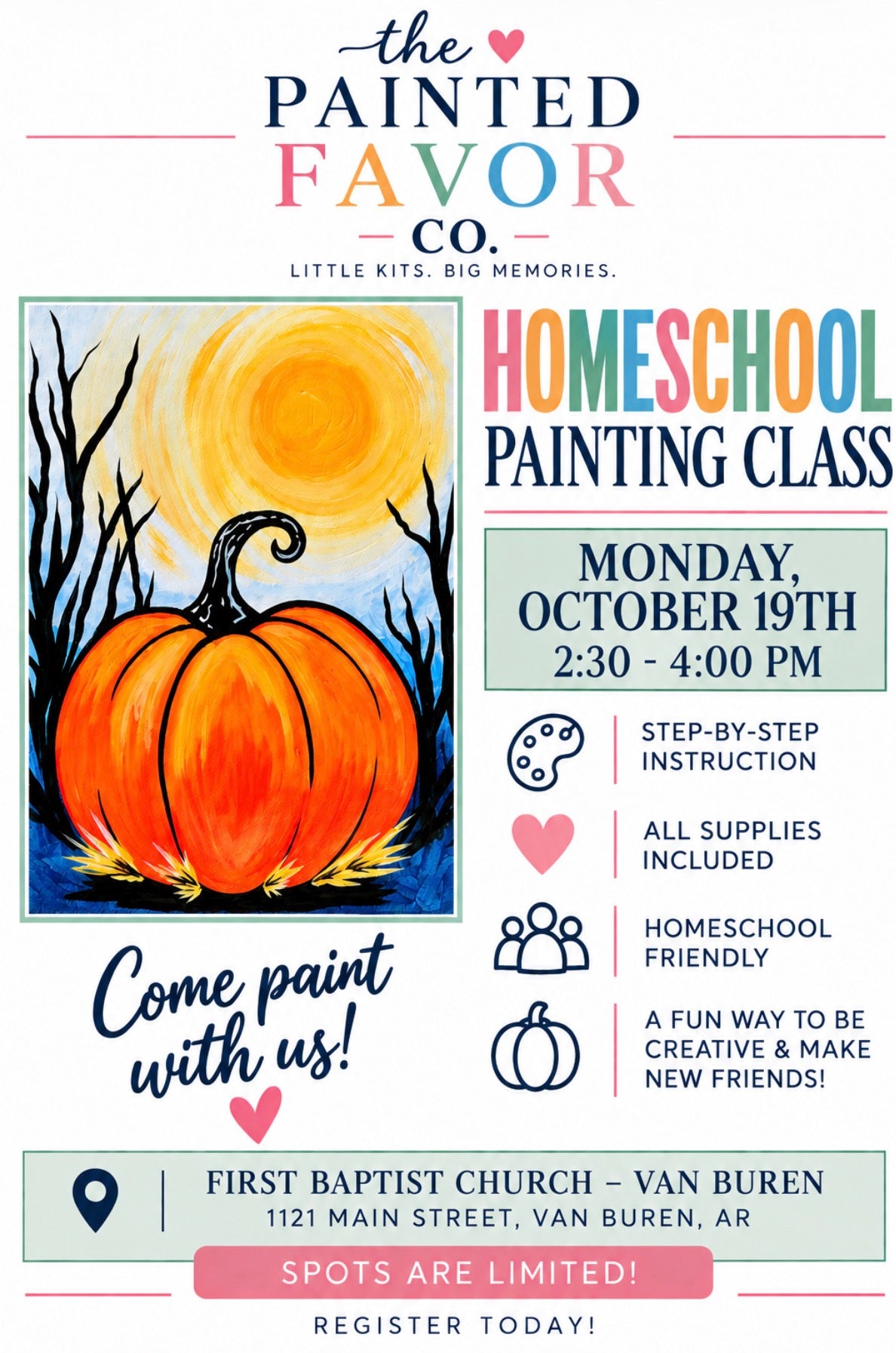 Homeschool Pumpkin Canvas painting 10/19 2:30-4