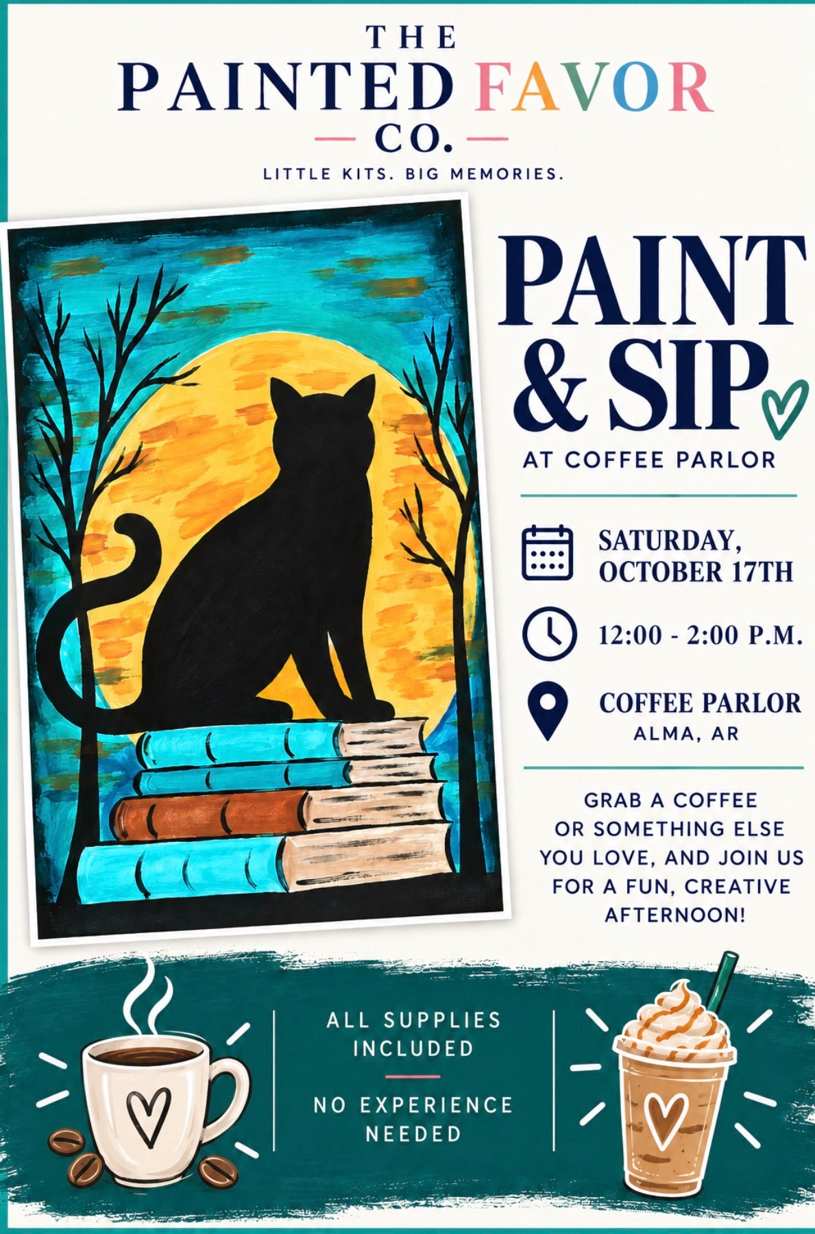 Spooky Cat Paint & Sip at Coffee Parlor 10/17 12-2 PM