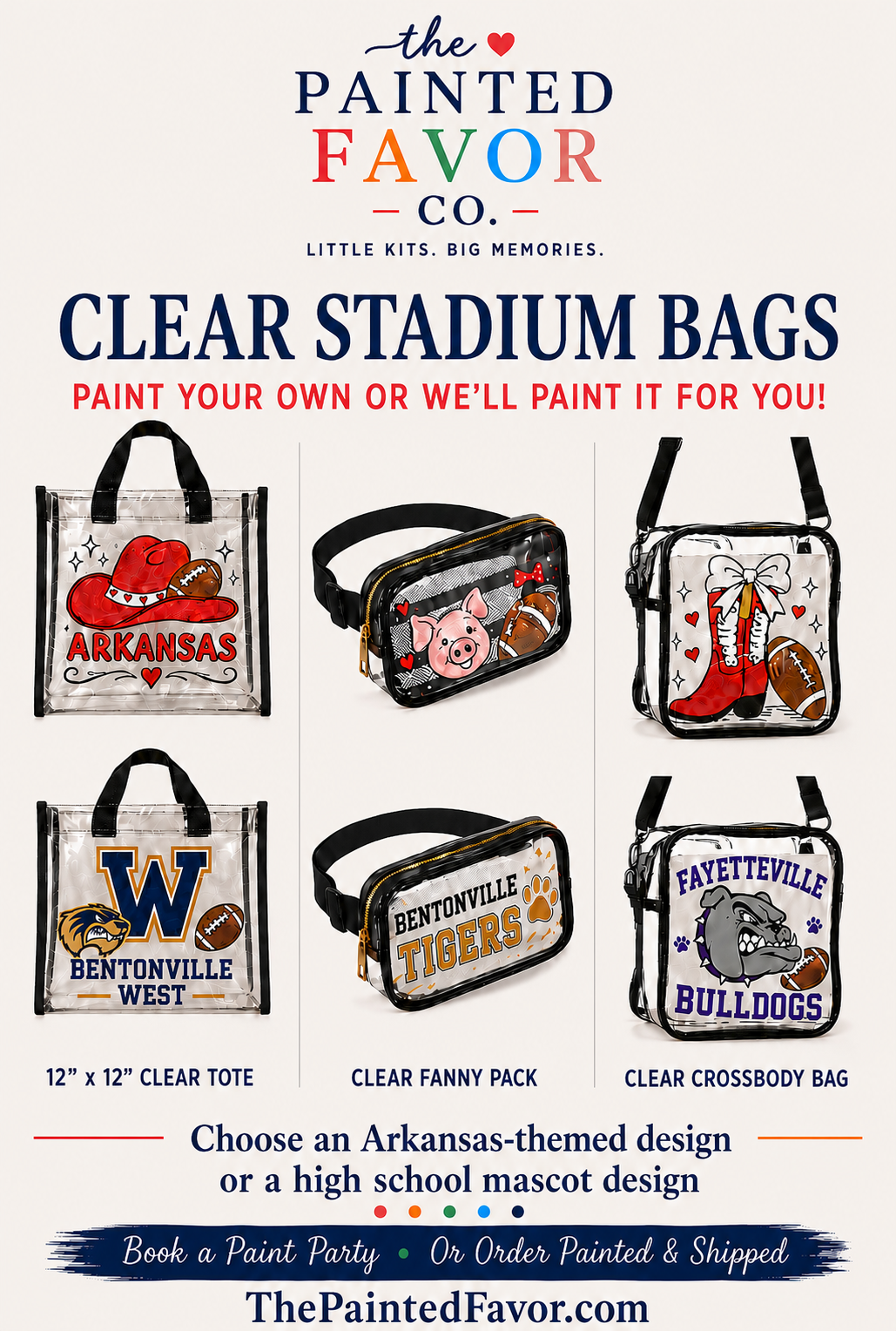 Custom Design Hand-Painted Clear Stadium Bags